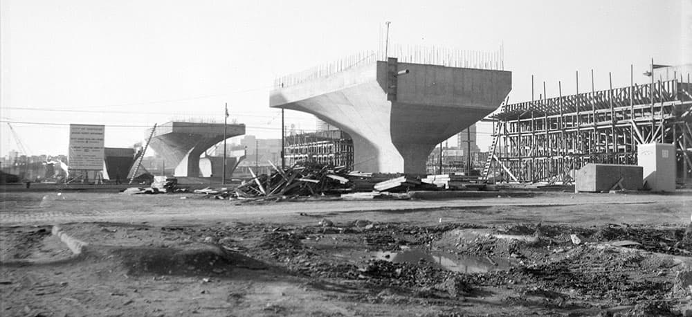Demolition and construction of the Georgia Viaduct in Vancouver, 1971